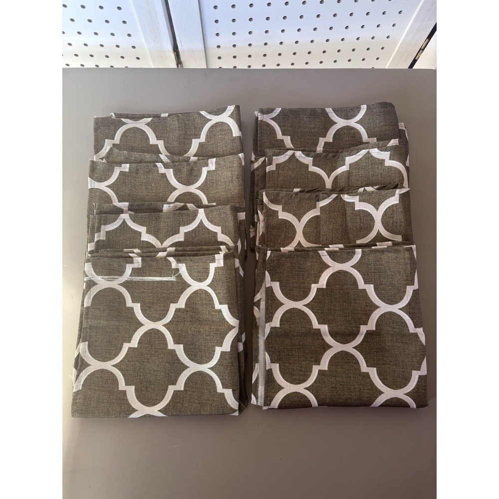 LOT/8 Unbranded Fabric Dinner Napkins Square 16.5x16.5" Olive Green Print‎